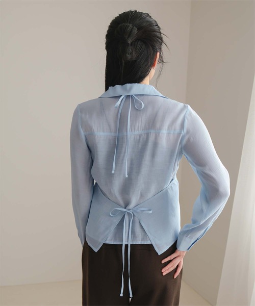 miette(ミエット)の「シアーホルターネックブラウス(シャツ/ブラウス・レディース・グレー/ライトブルー/イエロー・L/M/S)」の4枚目の写真