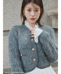 SNIDEL | ファーライクフリルニットジャケット(ノーカラージャケット)