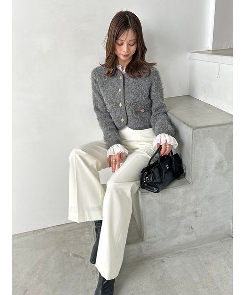 ファーライクフリルニットジャケット（ノーカラージャケット）｜SNIDEL