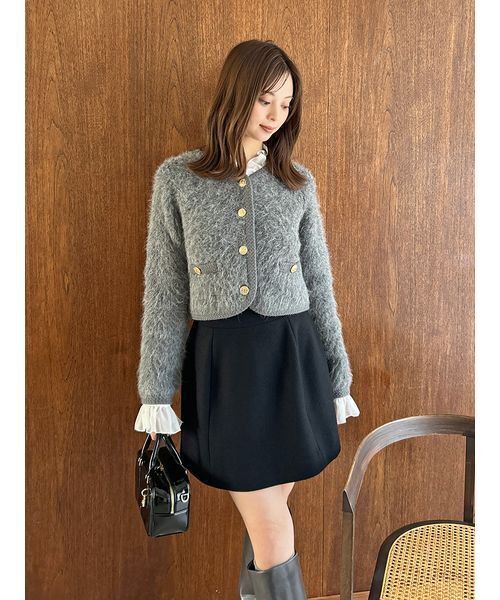 ファーライクフリルニットジャケット（ノーカラージャケット）｜SNIDEL