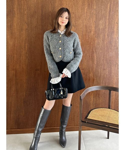 ファーライクフリルニットジャケット（ノーカラージャケット）｜SNIDEL