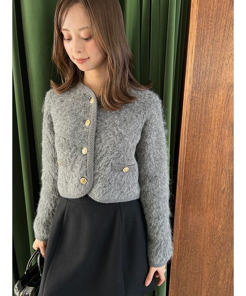 SNIDEL（スナイデル）の「ファーライクフリルニットジャケット（ノーカラージャケット・レディース・アイボリー/チャコールグレー/ピンク/ミント・F）」の13枚目の写真