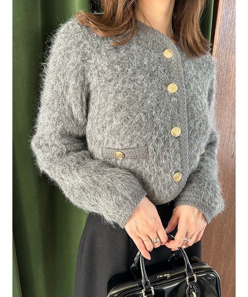 ファーライクフリルニットジャケット（ノーカラージャケット）｜SNIDEL