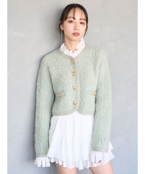 SNIDEL（スナイデル）の「ファーライクフリルニットジャケット（ノーカラージャケット・レディース・アイボリー/チャコールグレー/ピンク/ミント・F）」の20枚目の写真