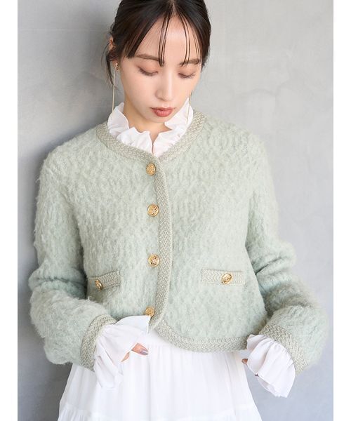 ファーライクフリルニットジャケット（ノーカラージャケット）｜SNIDEL