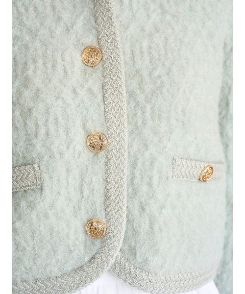 セール】ファーライクフリルニットジャケット（ノーカラージャケット