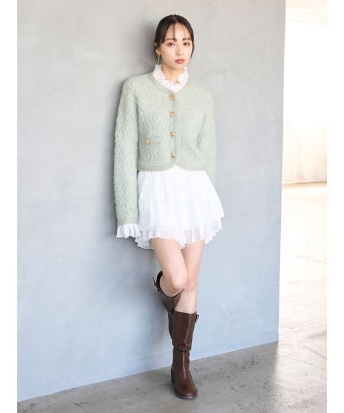 ファーライクフリルニットジャケット（ノーカラージャケット）｜SNIDEL