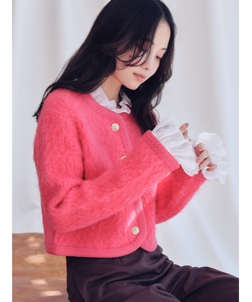 ファーライクフリルニットジャケット（ノーカラージャケット）｜SNIDEL