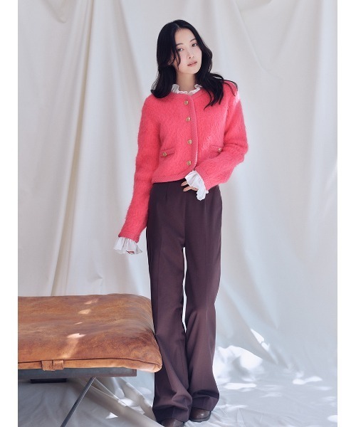 SNIDEL（スナイデル）の「ファーライクフリルニットジャケット（ノーカラージャケット・レディース・アイボリー/チャコールグレー/ピンク/ミント・F）」の7枚目の写真