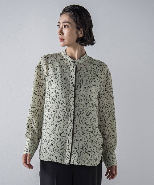 幾何ドット柄ブリントブラウス≪洗濯機で洗える≫（シャツ/ブラウス