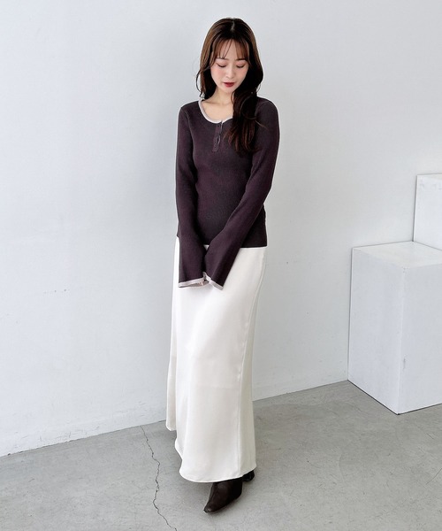 SOELA(ソエラ)の「【INGNI SOELA】バイカラーヘンリーネックフレアスリーブニット/WEB限定(ニット/セーター・レディース・ブラウン系7/ベージュ系3/グレー系その他3・M)」の15枚目の写真