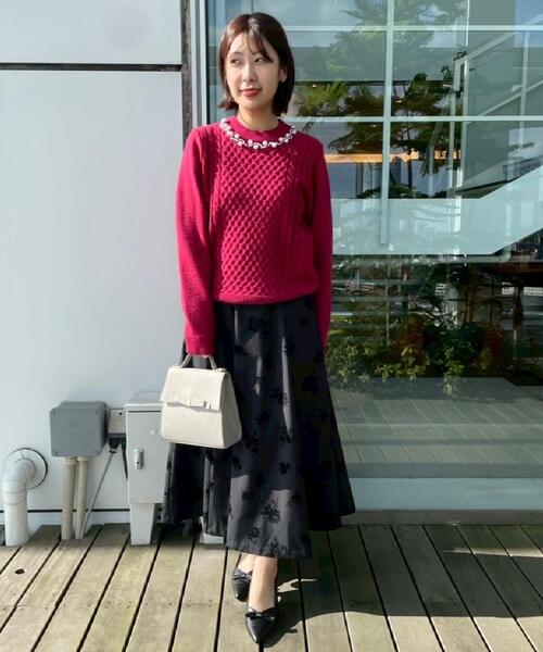 couture brooch（クチュールブローチ）の「【きれいめ】パール調デザイン アラン柄ニット（ニット/セーター・レディース・アイボリー/ライトグレー/ボルドー・36/38/42）」の15枚目の写真