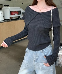 オフショルダー グレー ニット オフショル ニット オフショルダー」に該当するグレー/灰色系の