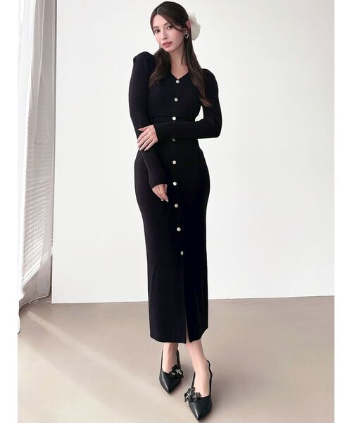 セール】ゴールドボタンタイトニットワンピース（ワンピース