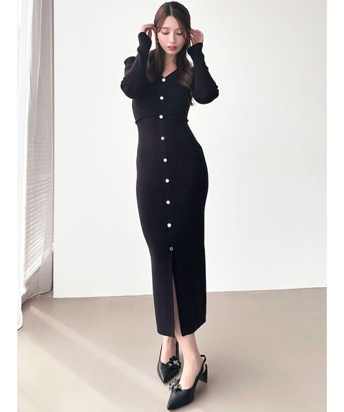 RESEXXY（リゼクシー）の「ゴールドボタンタイトニットワンピース（ワンピース・レディース・オレンジ/ミント/ブラック/ブルー・FREE）」の7枚目の写真