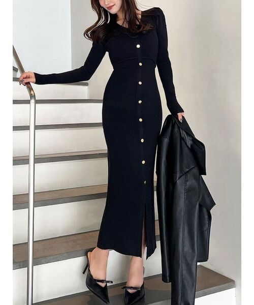 RESEXXY（リゼクシー）の「ゴールドボタンタイトニットワンピース（ワンピース・レディース・オレンジ/ミント/ブラック/ブルー・FREE）」の11枚目の写真