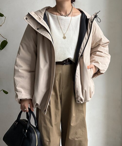 DouDou（ドゥドゥ）の「【WEB限定】フィルムタフタフーディーダウン（その他アウター・レディース・ベージュ/ブラック・FREE）」の17枚目の写真