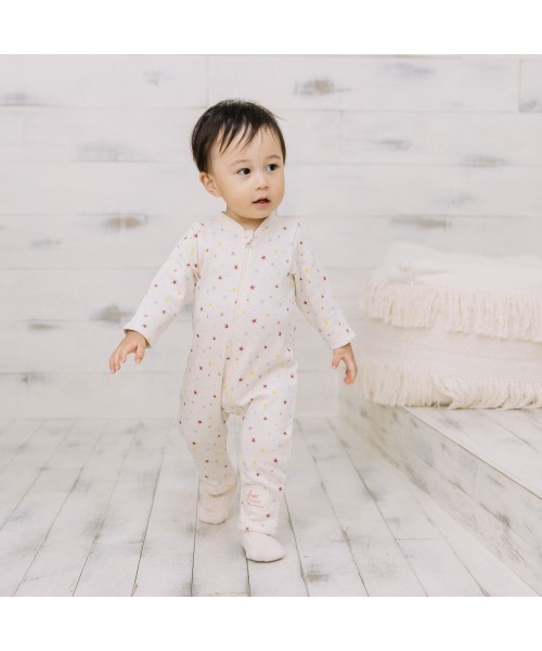 FirstCloset×mioさん】 長袖ファスナーオール 格子柄 裏毛 ナチュラル