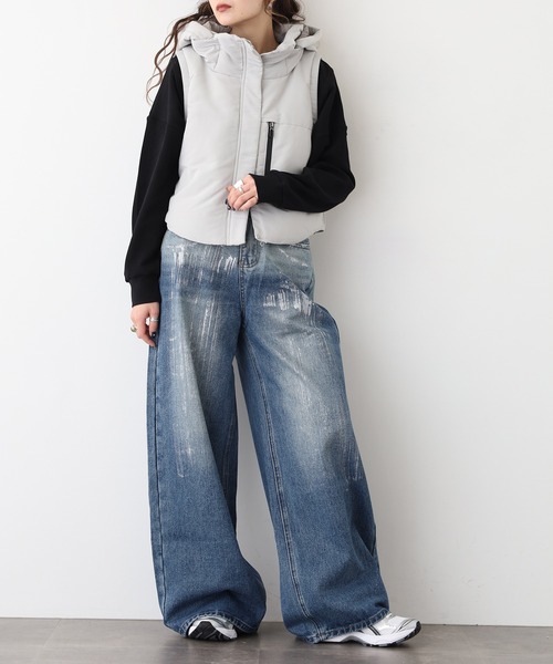 EGLANTINE(エグランティーヌ)の「EGLANTINE 箔プリントデニムパンツ(デニムパンツ・レディース・インディゴブルー・38)」の6枚目の写真