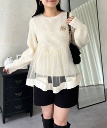 ウェーブラインチュールレイヤードニット