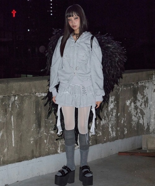 NOT KNOWING（ノットノーイング）の「【NOT KNOWING】Gothic Cross Hood Zip Up / 【ノットノーイング】ゴシッククロスフードパーカー＜着用動画あり＞（パーカー・メンズ・杢グレー/ブラック・ONE SIZE）」の17枚目の写真