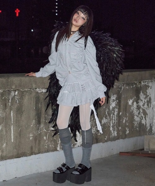 NOT KNOWING（ノットノーイング）の「【NOT KNOWING】Gothic Cross Hood Zip Up / 【ノットノーイング】ゴシッククロスフードパーカー＜着用動画あり＞（パーカー・メンズ・杢グレー/ブラック・ONE SIZE）」の16枚目の写真