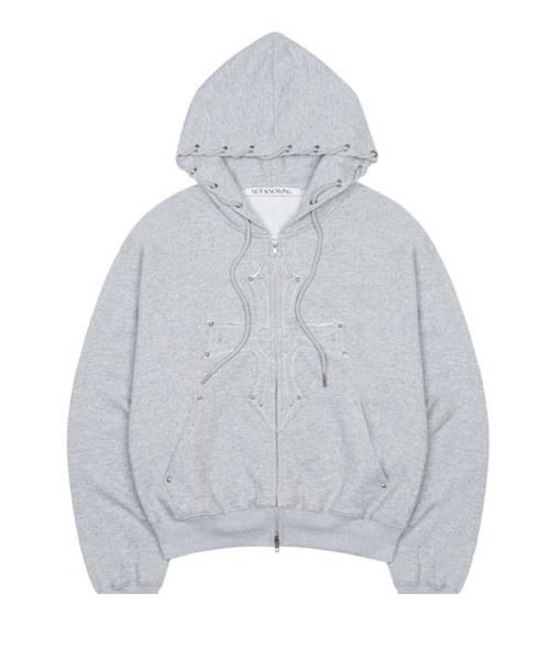 NOT KNOWING（ノットノーイング）の「【NOT KNOWING】Gothic Cross Hood Zip Up / 【ノットノーイング】ゴシッククロスフードパーカー＜着用動画あり＞（パーカー・メンズ・杢グレー/ブラック・ONE SIZE）」の21枚目の写真