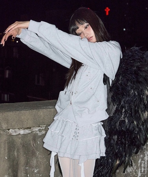 NOT KNOWING（ノットノーイング）の「【NOT KNOWING】Gothic Cross Hood Zip Up / 【ノットノーイング】ゴシッククロスフードパーカー＜着用動画あり＞（パーカー・メンズ・杢グレー/ブラック・ONE SIZE）」の15枚目の写真