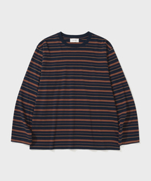 FINE STRIPE LS T-SHIRT (NAVY BROWN)