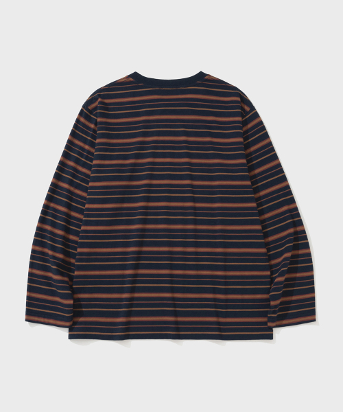 SHIRTER(シャーター)の「FINE STRIPE LS T-SHIRT (NAVY BROWN)(Tシャツ/カットソー・メンズ・その他・SMALL/MEDIUM/LARGE)」の2枚目の写真