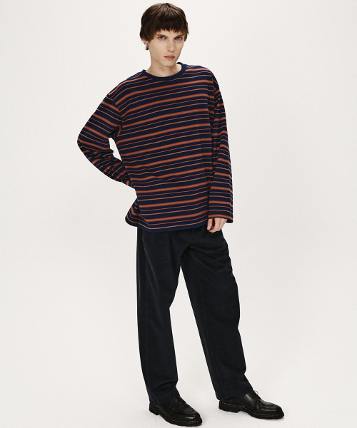 SHIRTER(シャーター)の「FINE STRIPE LS T-SHIRT (NAVY BROWN)(Tシャツ/カットソー・メンズ・その他・SMALL/MEDIUM/LARGE)」の3枚目の写真