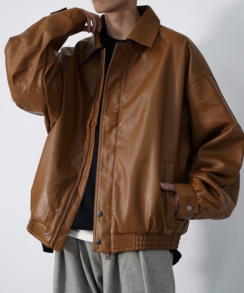MinoriTY(マイノリティ)の「【MinoriTY select】シンセティックレザービッグブルゾン ジャケット ライトアウター メンズ 秋服 冬服(ブルゾン・メンズ・ブラウン・M/L)」の3枚目の写真