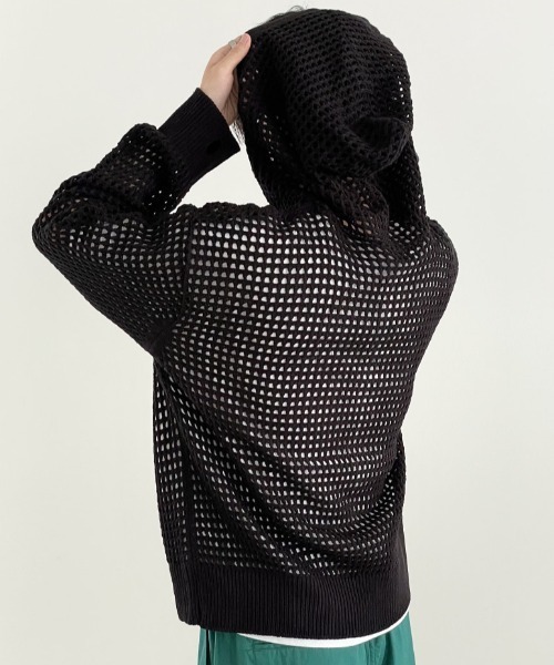 link lot(リンクロット)の「【UNISEX】フィンガーホール付き メッシュニット ジップアップ パーカー(パーカー・メンズ・アイボリー/ブラック・F)」の13枚目の写真