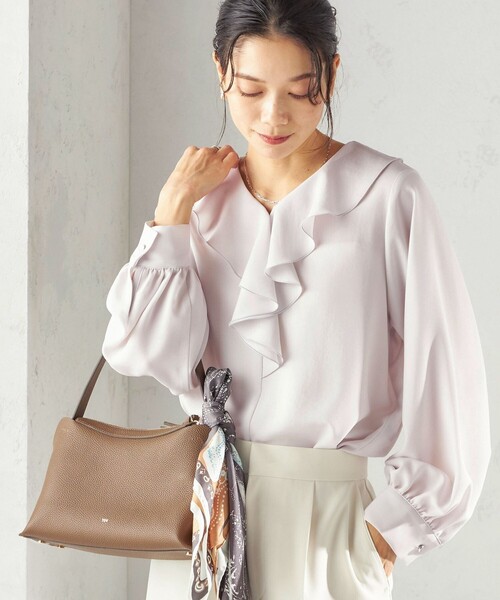 シップス（SHIPS）/〈手洗い可能〉ジョーゼット フリル カラー ブラウス（セレモニー対応可） 手洗い可能〉ジョーゼット フリル カラー ブラウス（セレモニー対応可