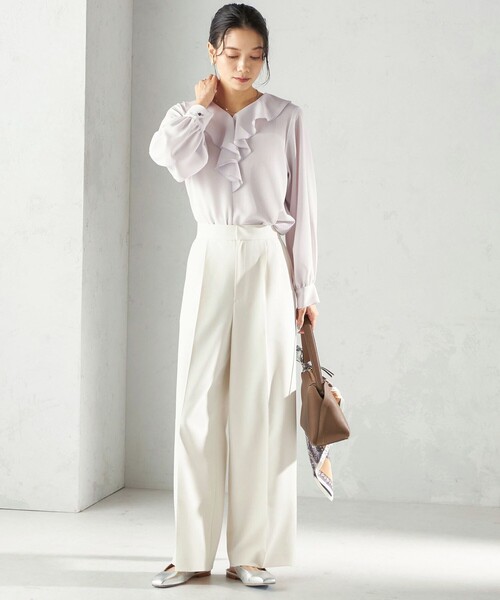 手洗い可能〉ジョーゼット フリル カラー ブラウス（セレモニー対応可