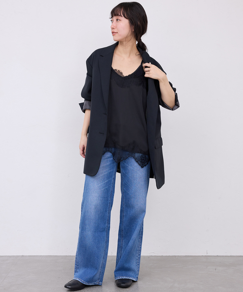 SLOBE IENA（スローブイエナ）の「《追加》サテンレースキャミソール（キャミソール・レディース・アイボリー/ブラック・FREE）」の5枚目の写真