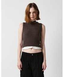 BOUCLE KNIT SLEEVELESS(DARK BROWN)
