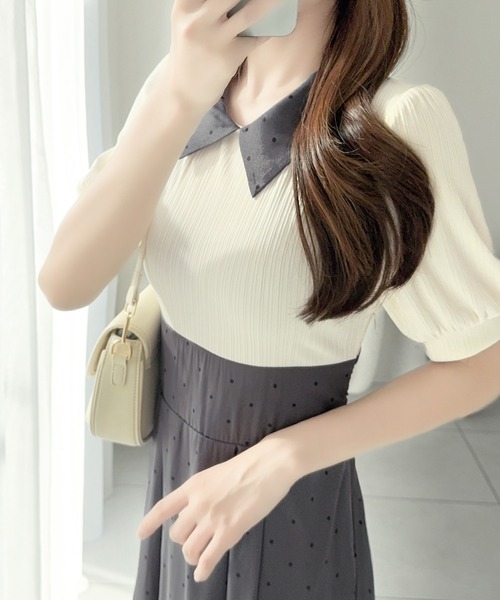 mily bilet(ミウィビレット)の「【mily bilet】待望の半袖ver.登場!ドット柄配色切り替えドッキングワンピース(ロング丈)(ワンピース・レディース・ネイビー/ブラック/アイボリー・LARGE/MEDIUM/SMALL/X-LARGE)」の18枚目の写真