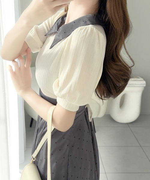 mily bilet(ミウィビレット)の「【mily bilet】待望の半袖ver.登場!ドット柄配色切り替えドッキングワンピース(ロング丈)(ワンピース・レディース・ネイビー/ブラック/アイボリー・LARGE/MEDIUM/SMALL/X-LARGE)」の16枚目の写真