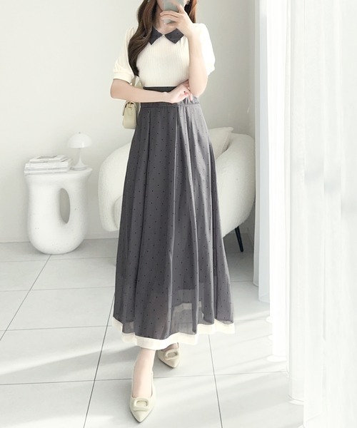 mily bilet(ミウィビレット)の「【mily bilet】待望の半袖ver.登場!ドット柄配色切り替えドッキングワンピース(ロング丈)(ワンピース・レディース・ネイビー/ブラック/アイボリー・LARGE/MEDIUM/SMALL/X-LARGE)」の17枚目の写真