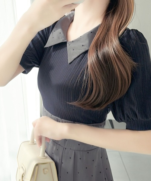 mily bilet(ミウィビレット)の「【mily bilet】待望の半袖ver.登場!ドット柄配色切り替えドッキングワンピース(ロング丈)(ワンピース・レディース・ネイビー/ブラック/アイボリー・LARGE/MEDIUM/SMALL/X-LARGE)」の8枚目の写真
