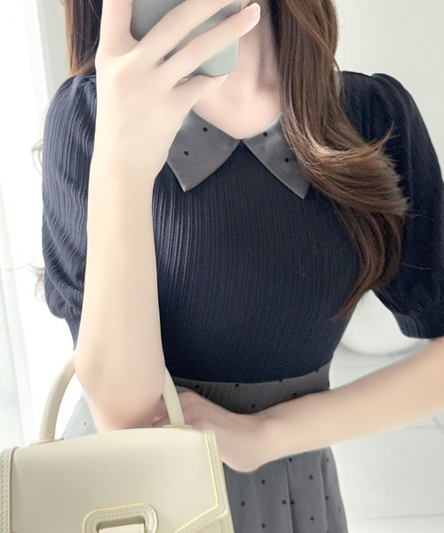 mily bilet(ミウィビレット)の「【mily bilet】待望の半袖ver.登場!ドット柄配色切り替えドッキングワンピース(ロング丈)(ワンピース・レディース・ネイビー/ブラック/アイボリー・LARGE/MEDIUM/SMALL/X-LARGE)」の13枚目の写真