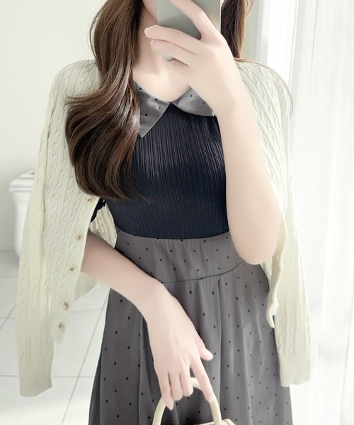 mily bilet(ミウィビレット)の「【mily bilet】待望の半袖ver.登場!ドット柄配色切り替えドッキングワンピース(ロング丈)(ワンピース・レディース・ネイビー/ブラック/アイボリー・LARGE/MEDIUM/SMALL/X-LARGE)」の14枚目の写真