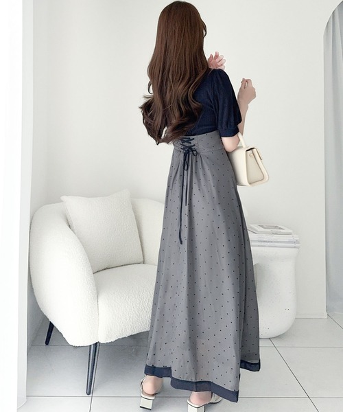 mily bilet(ミウィビレット)の「【mily bilet】待望の半袖ver.登場!ドット柄配色切り替えドッキングワンピース(ロング丈)(ワンピース・レディース・ネイビー/ブラック/アイボリー・LARGE/MEDIUM/SMALL/X-LARGE)」の11枚目の写真