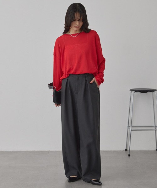 MONO-MART（モノマート）の「【anyway.シリーズ】とろみワイドタックバレル（洗える・速乾）パンツ〈セットアップ対応〉（スラックス・レディース・ダークブラウン/グレー系/グレー/ブラック系/ダークグレー/アイボリー/グレイッシュベージュ/ブラック・L/M/S）」の20枚目の写真