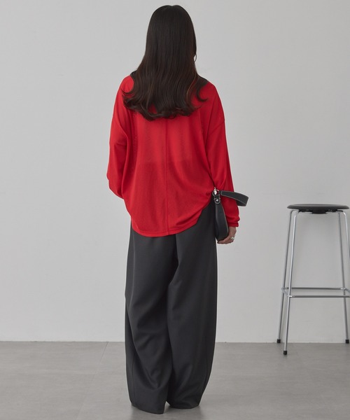 MONO-MART（モノマート）の「【anyway.シリーズ】とろみワイドタックバレル（洗える・速乾）パンツ〈セットアップ対応〉（スラックス・レディース・ダークブラウン/グレー系/グレー/ブラック系/ダークグレー/アイボリー/グレイッシュベージュ/ブラック・L/M/S）」の22枚目の写真