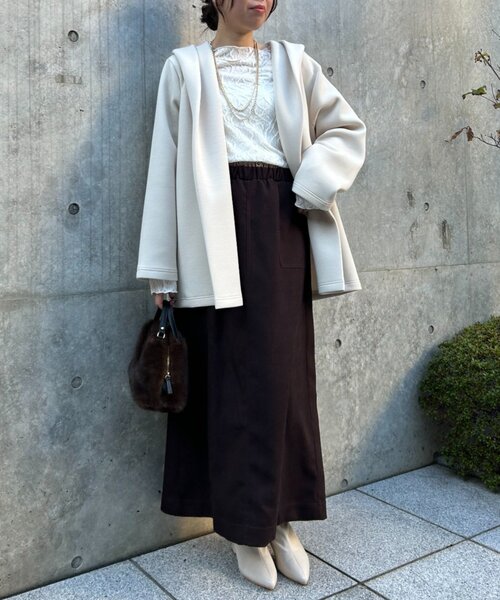 Jena espace merveilleux（ジェナ　エスパスメルヴェイユ）の「【伸縮性抜群◎】ダンボールフードジャケット（その他アウター・レディース・ライトグレー/アイボリー・FREE）」の3枚目の写真