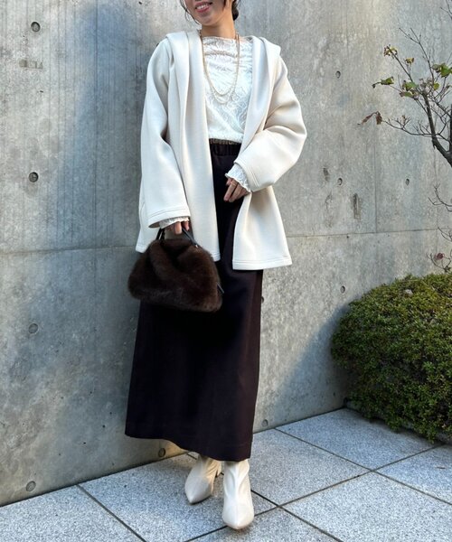 Jena espace merveilleux（ジェナ　エスパスメルヴェイユ）の「【伸縮性抜群◎】ダンボールフードジャケット（その他アウター・レディース・ライトグレー/アイボリー・FREE）」の4枚目の写真