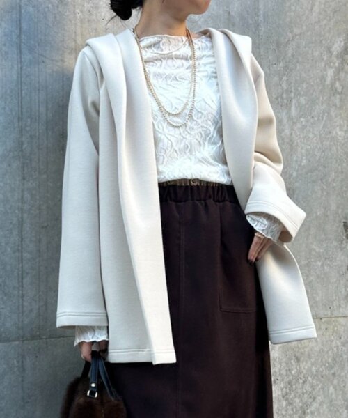Jena espace merveilleux（ジェナ　エスパスメルヴェイユ）の「【伸縮性抜群◎】ダンボールフードジャケット（その他アウター・レディース・ライトグレー/アイボリー・FREE）」の7枚目の写真
