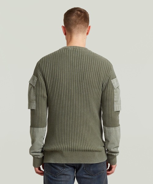G-STAR(ジースター)の「Woven Mix Washed Knit Pullover/異素材ミックスミリタリーディテールウォッシュド加工ニットセーター(ニット/セーター・メンズ・グリーン系その他・LARGE/MEDIUM/SMALL/X-LARGE/X-SMALL)」の6枚目の写真